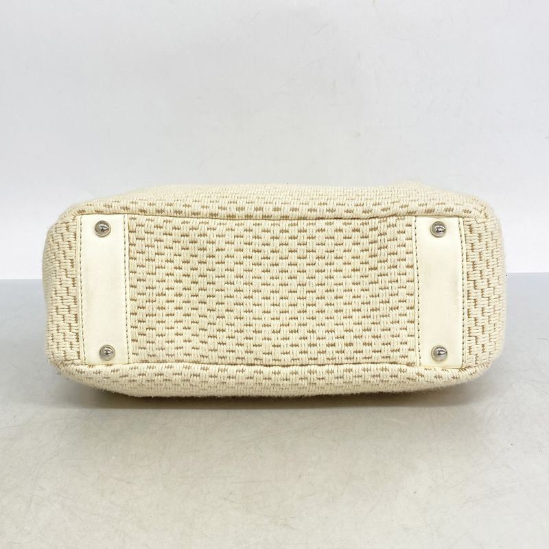 Chanel Handbag Lambskin Canvas White Silver Hardware Women