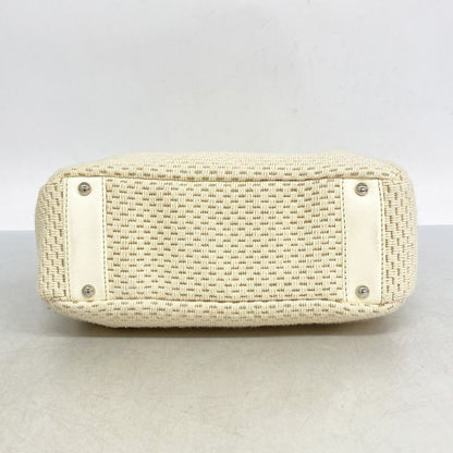 Chanel Handbag Lambskin Canvas White Silver Hardware Women