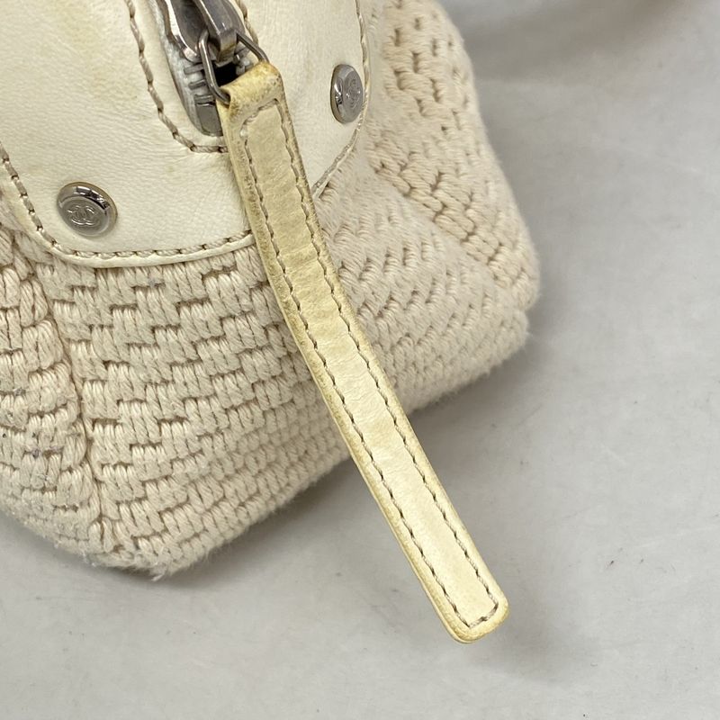 Chanel Handbag Lambskin Canvas White Silver Hardware Women