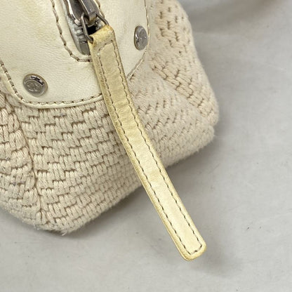 Chanel Handbag Lambskin Canvas White Silver Hardware Women