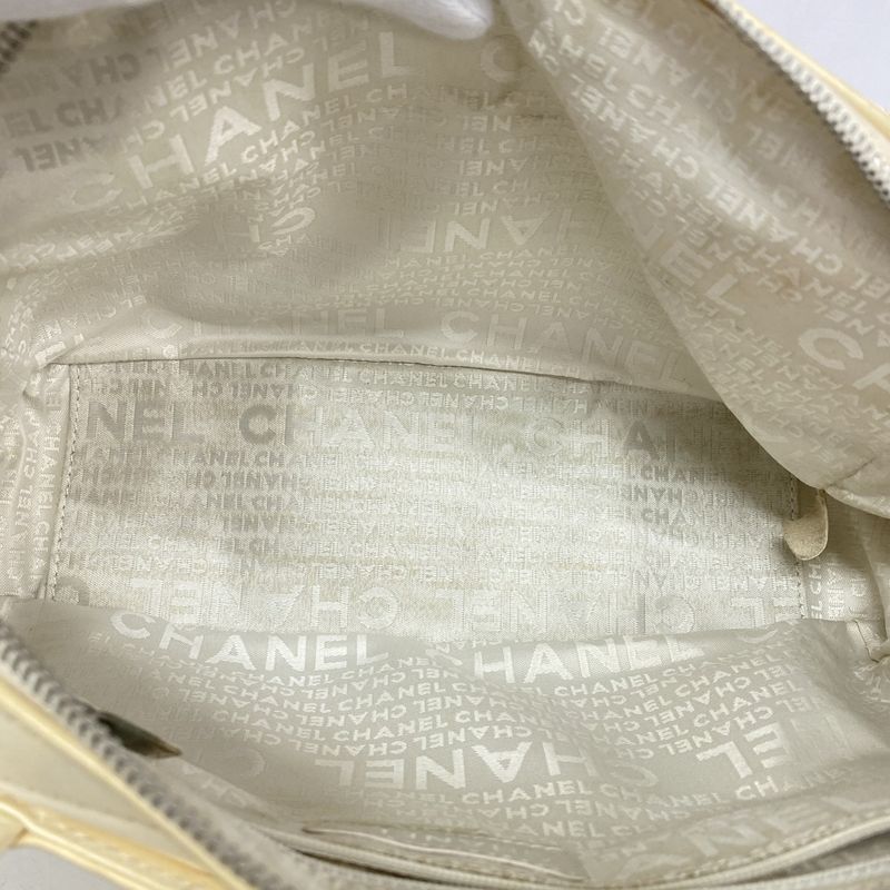 Chanel Handbag Lambskin Canvas White Silver Hardware Women