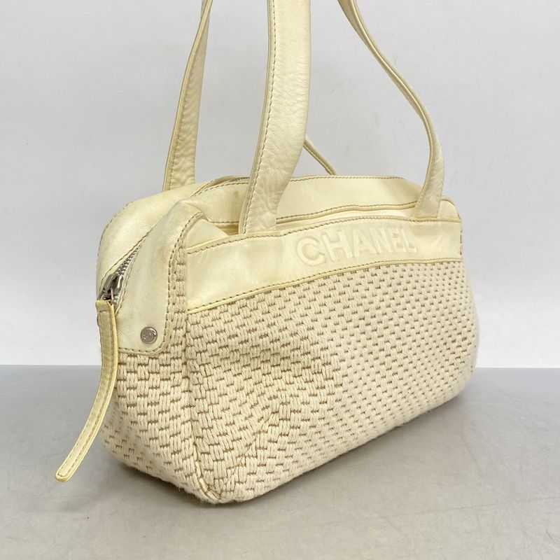 Chanel Handbag Lambskin Canvas White Silver Hardware Women