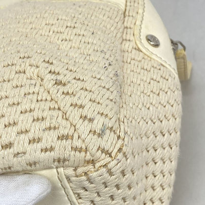 Chanel Handbag Lambskin Canvas White Silver Hardware Women