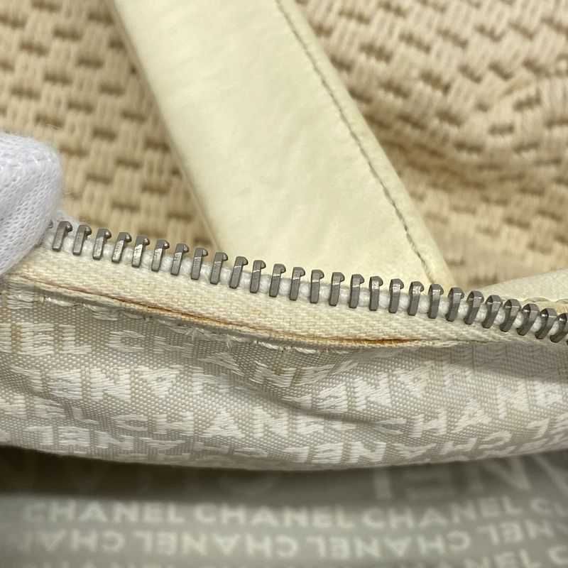 Chanel Handbag Lambskin Canvas White Silver Hardware Women