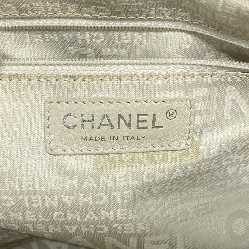 Chanel Handbag Lambskin Canvas White Silver Hardware Women