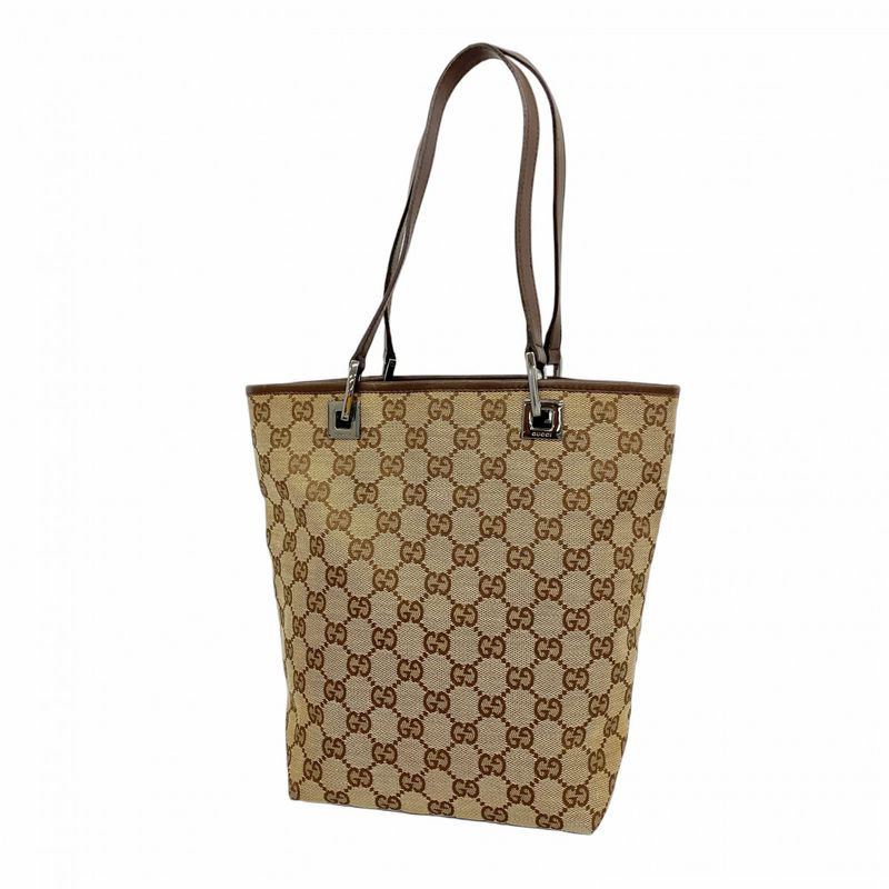 Gucci Tote Bag GG Canvas 31244 Canvas Brown Silver Hardware Women's