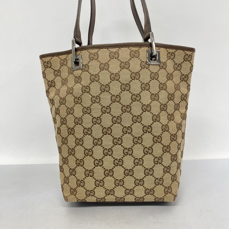 Gucci Tote Bag GG Canvas 31244 Canvas Brown Silver Hardware Women's