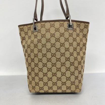 Gucci Tote Bag GG Canvas 31244 Canvas Brown Silver Hardware Women's