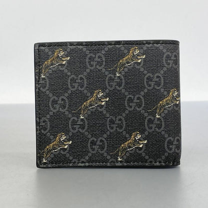 Gucci Wallet GG Supreme 575132 PVC Gray Black Silver Hardware Men's