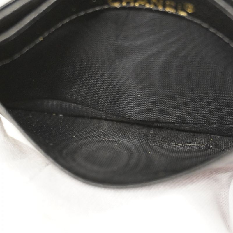 Chanel Card Case Leather Black Gold Hardware Women