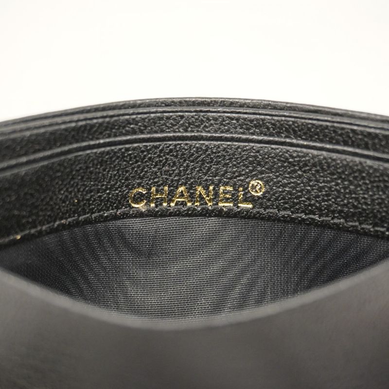 Chanel Card Case Leather Black Gold Hardware Women