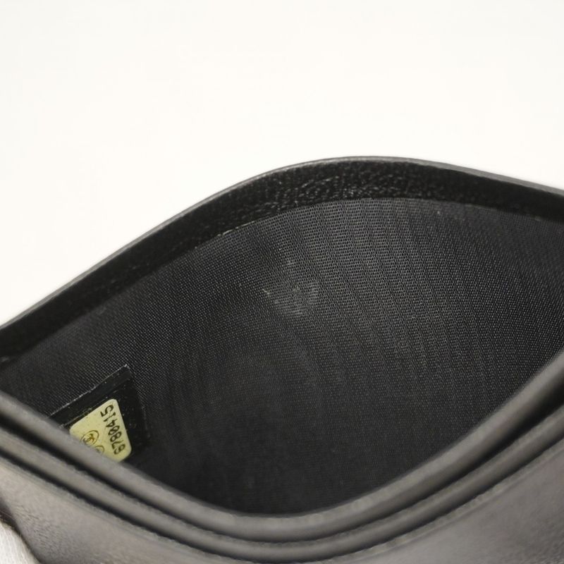 Chanel Card Case Leather Black Gold Hardware Women