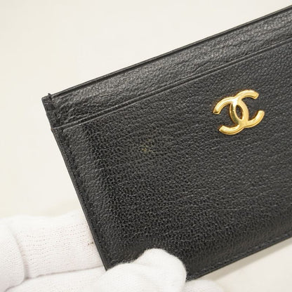 Chanel Card Case Leather Black Gold Hardware Women