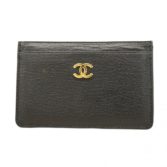 Chanel Card Case Leather Black Gold Hardware Women
