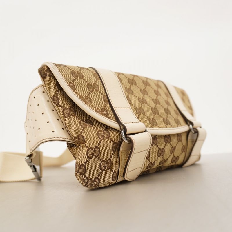 Gucci Waist Bag GG Canvas 145851 Canvas Beige Ivory Silver Hardware Women