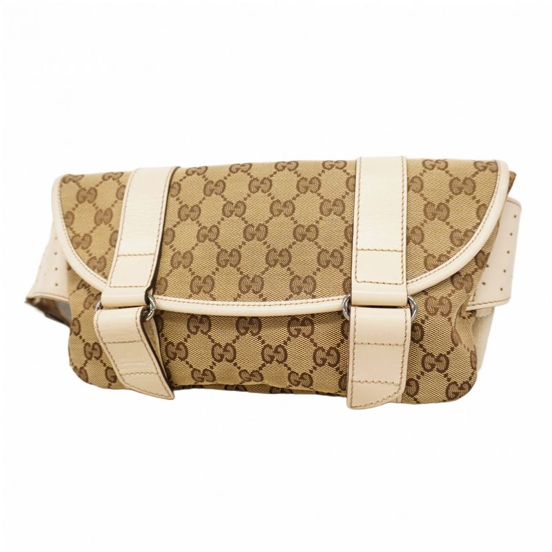 Gucci Waist Bag GG Canvas 145851 Canvas Beige Ivory Silver Hardware Women
