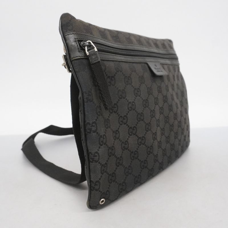 Gucci Shoulder Bag GG Canvas 90476 Canvas Black Silver Hardware Women