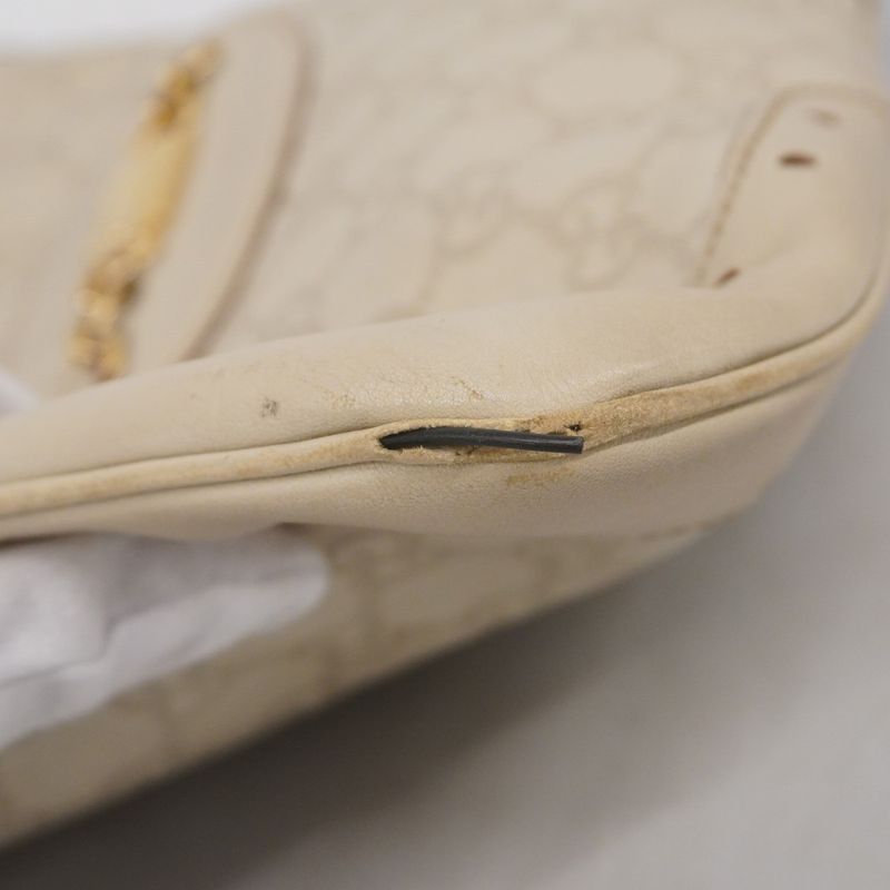 Gucci Shoulder Bag Guccissima 145778 Leather Ivory Beige Gold Hardware Women