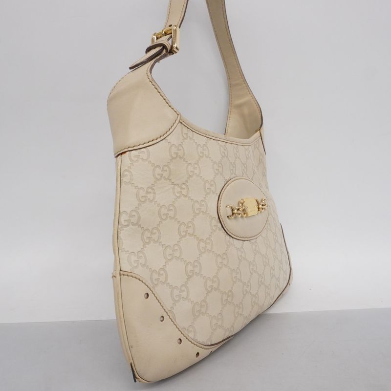 Gucci Shoulder Bag Guccissima 145778 Leather Ivory Beige Gold Hardware Women