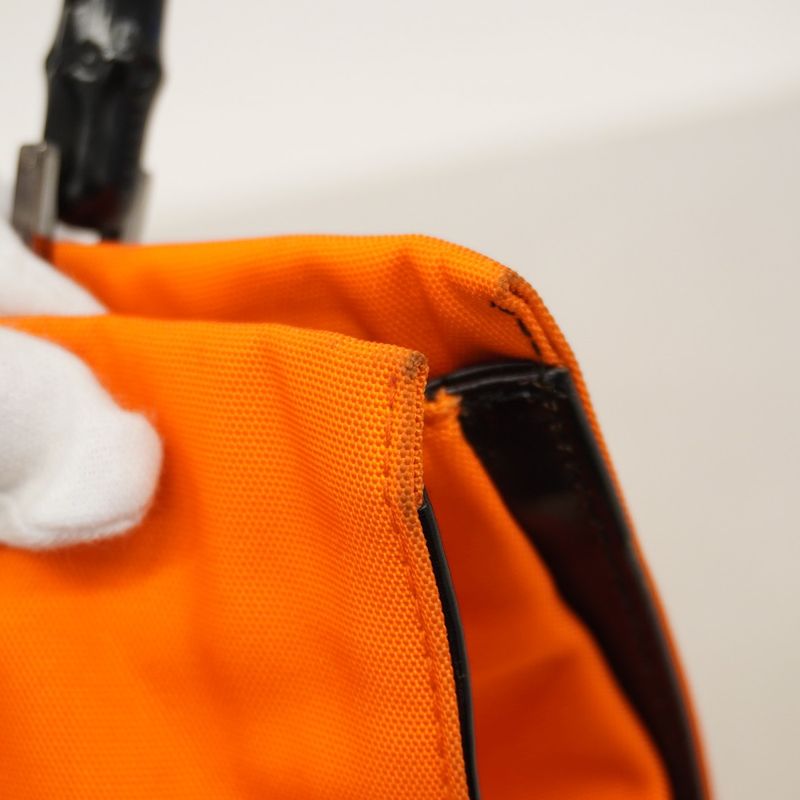 Gucci Handbag Bamboo 002 1016 Nylon Canvas Orange Black Silver Hardware Women