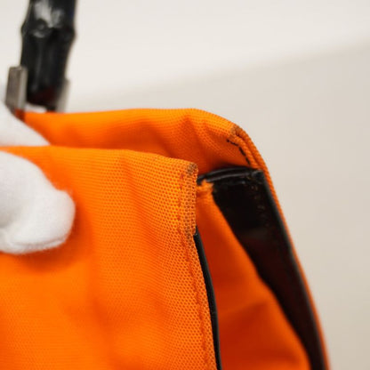 Gucci Handbag Bamboo 002 1016 Nylon Canvas Orange Black Silver Hardware Women