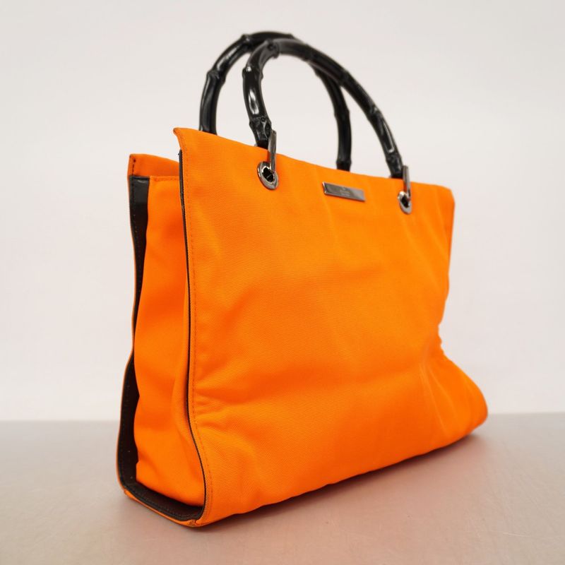 Gucci Handbag Bamboo 002 1016 Nylon Canvas Orange Black Silver Hardware Women