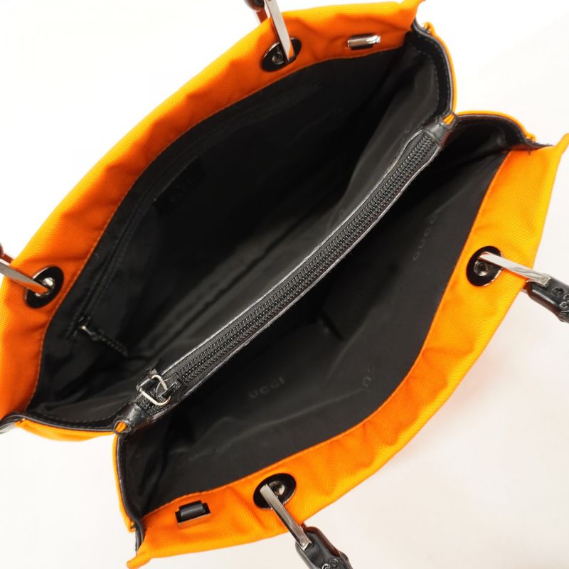 Gucci Handbag Bamboo 002 1016 Nylon Canvas Orange Black Silver Hardware Women