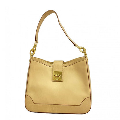 Celine Shoulder Bag Leather Beige Gold Hardware Women