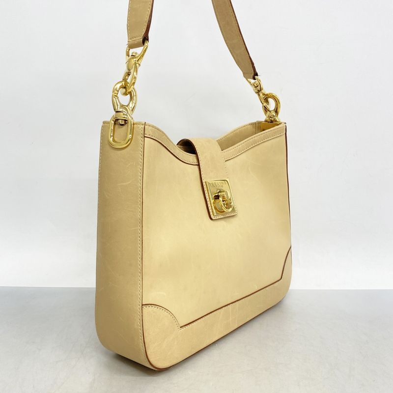 Celine Shoulder Bag Leather Beige Gold Hardware Women