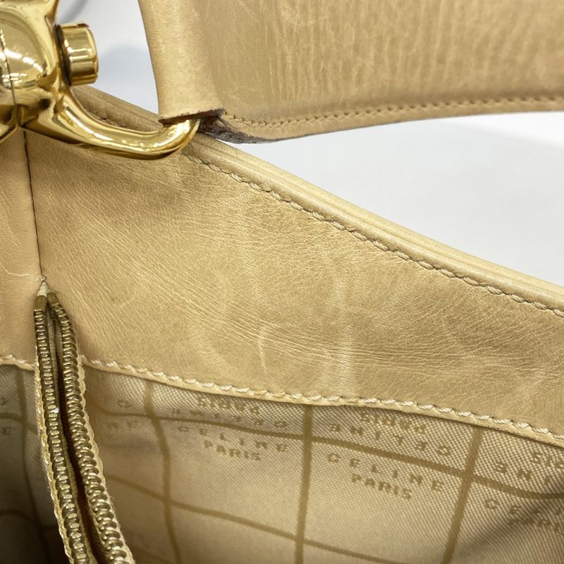 Celine Shoulder Bag Leather Beige Gold Hardware Women