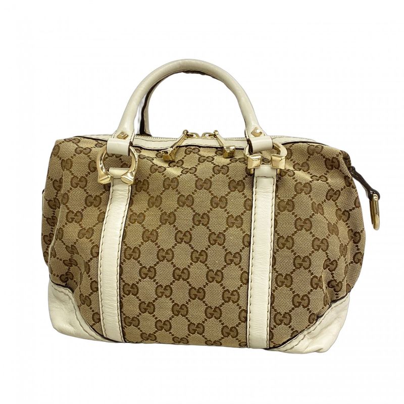 Gucci Handbag GG Canvas 189893 Canvas Brown White Chien Pan Gold Hardware Women