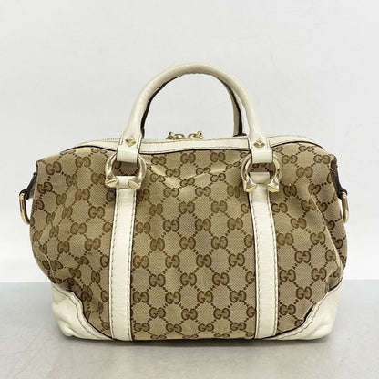 Gucci Handbag GG Canvas 189893 Canvas Brown White Chien Pan Gold Hardware Women