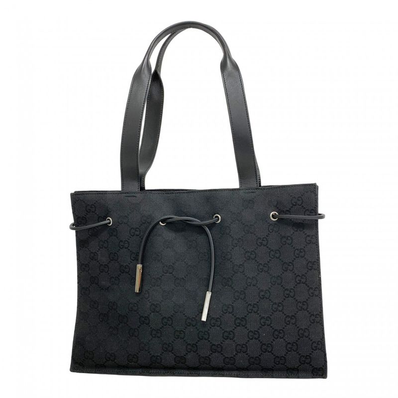 Gucci Tote Bag GG Canvas 01702 Canvas Black Silver Hardware Women's
