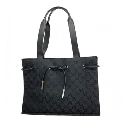 Gucci Tote Bag GG Canvas 01702 Canvas Black Silver Hardware Women's