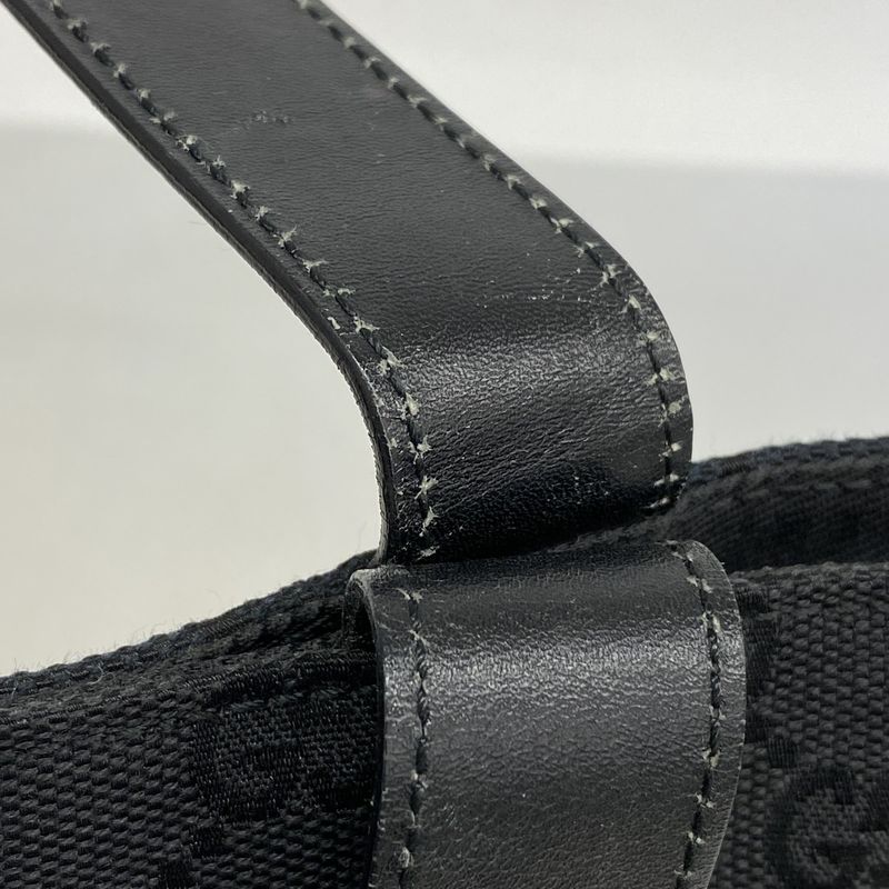 Gucci Tote Bag GG Canvas 01702 Canvas Black Silver Hardware Women's