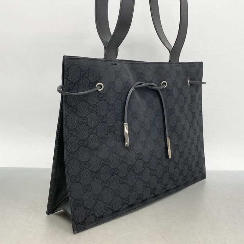 Gucci Tote Bag GG Canvas 01702 Canvas Black Silver Hardware Women's