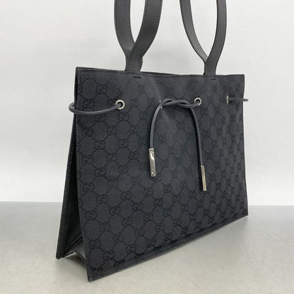 Gucci Tote Bag GG Canvas 01702 Canvas Black Silver Hardware Women's