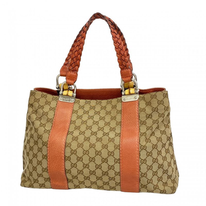 Gucci Tote Bag GG Canvas/bamboo 232974 Canvas Beige Coral Silver Hardware Women