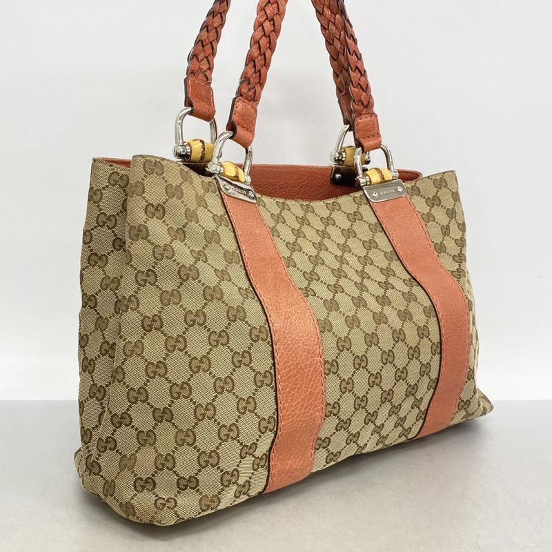 Gucci Tote Bag GG Canvas/bamboo 232974 Canvas Beige Coral Silver Hardware Women