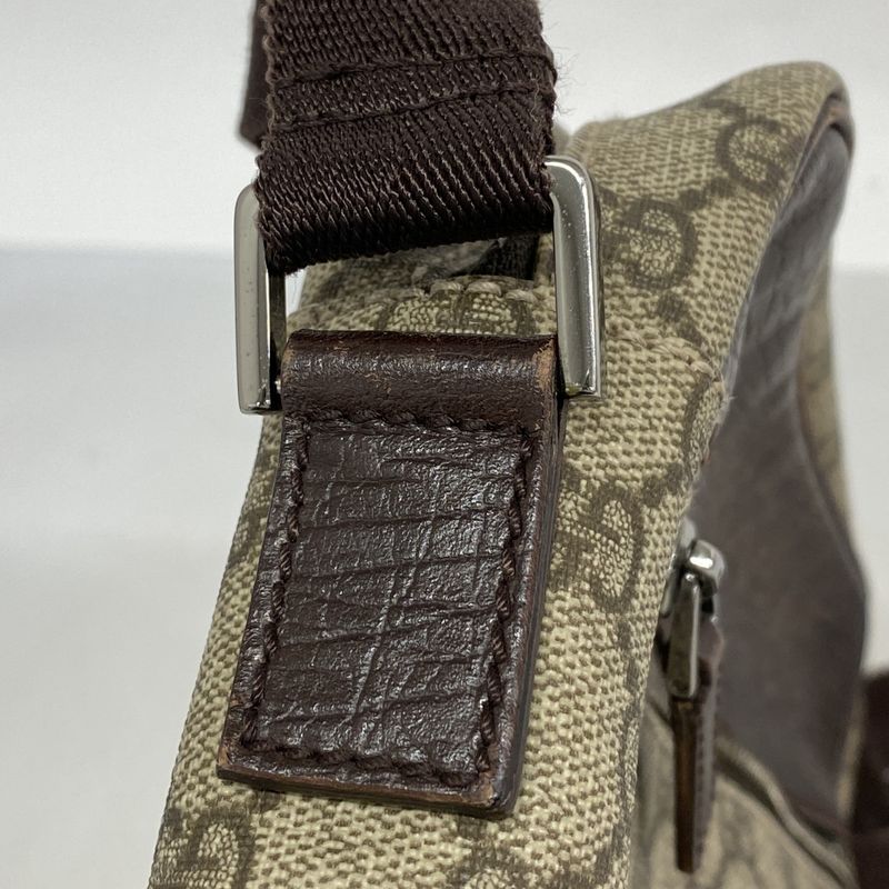 Gucci Shoulder Bag GG Supreme 114291 PVC Beige Brown Silver Hardware Women