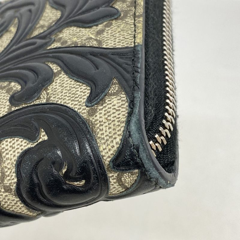 Gucci Long Wallet GG Supreme Arabesque 410102 PVC Leather Black Brown Silver