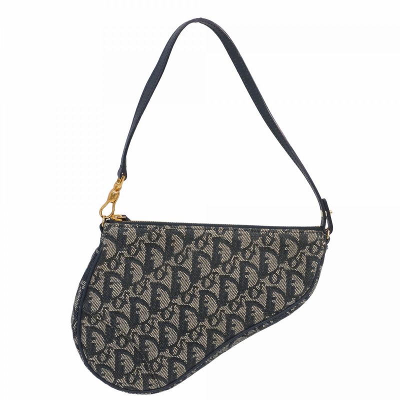 Christian Dior Handbag Trotter Canvas Navy Gold Hardware Women