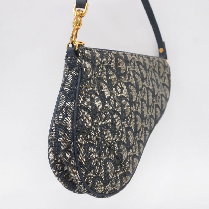 Christian Dior Handbag Trotter Canvas Navy Gold Hardware Women