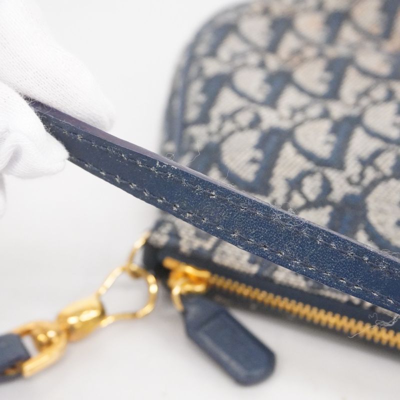 Christian Dior Handbag Trotter Canvas Navy Gold Hardware Women