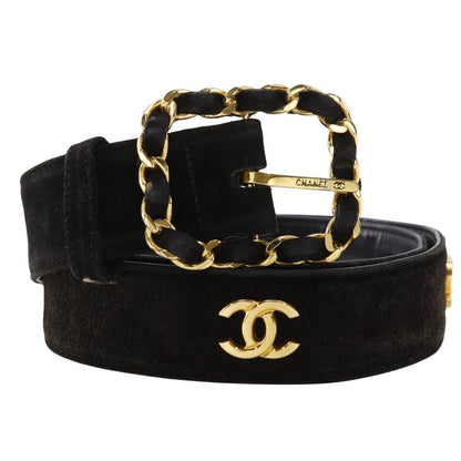 Chanel Coco Mark Suede Black Women's Belt