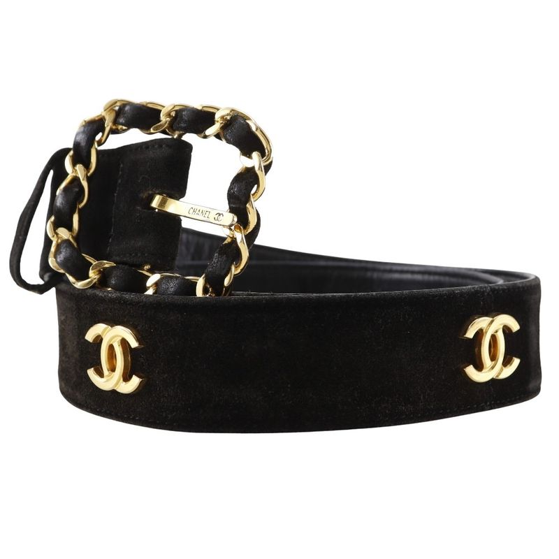 Chanel Coco Mark Suede Black Women's Belt