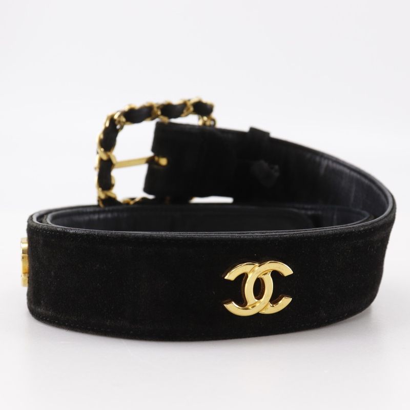 Chanel Coco Mark Suede Black Women's Belt