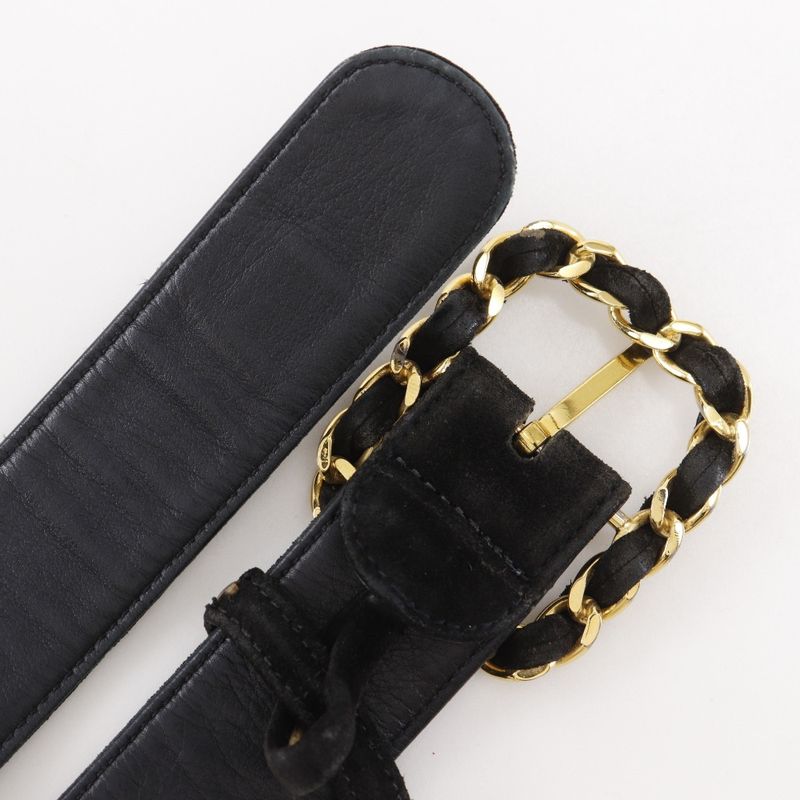 Chanel Coco Mark Suede Black Women's Belt