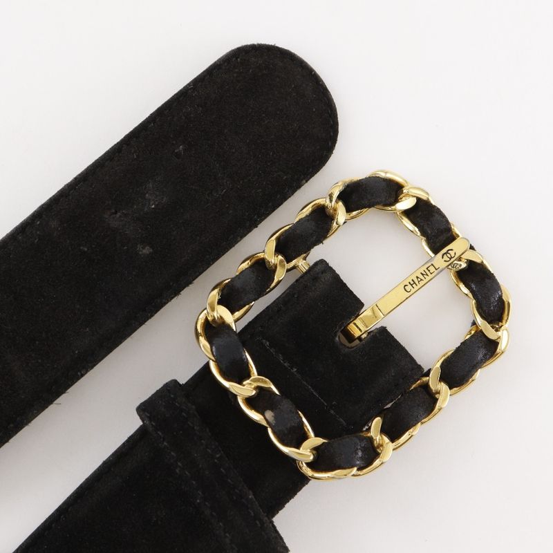 Chanel Coco Mark Suede Black Women's Belt