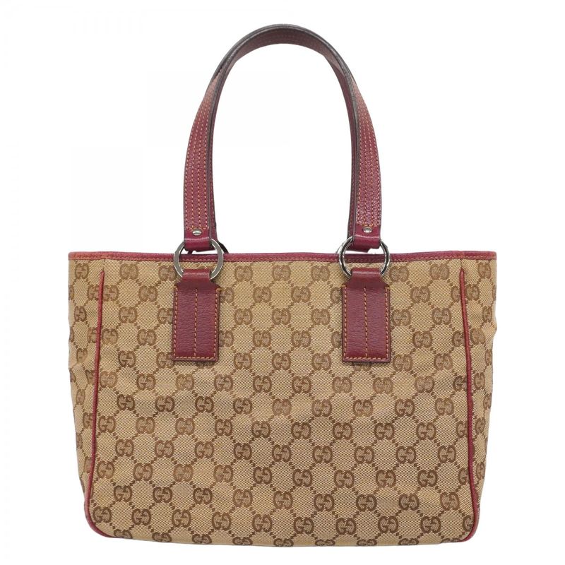 Gucci Tote Bag GG Canvas 113019 Canvas Brown Red Silver Hardware Women's